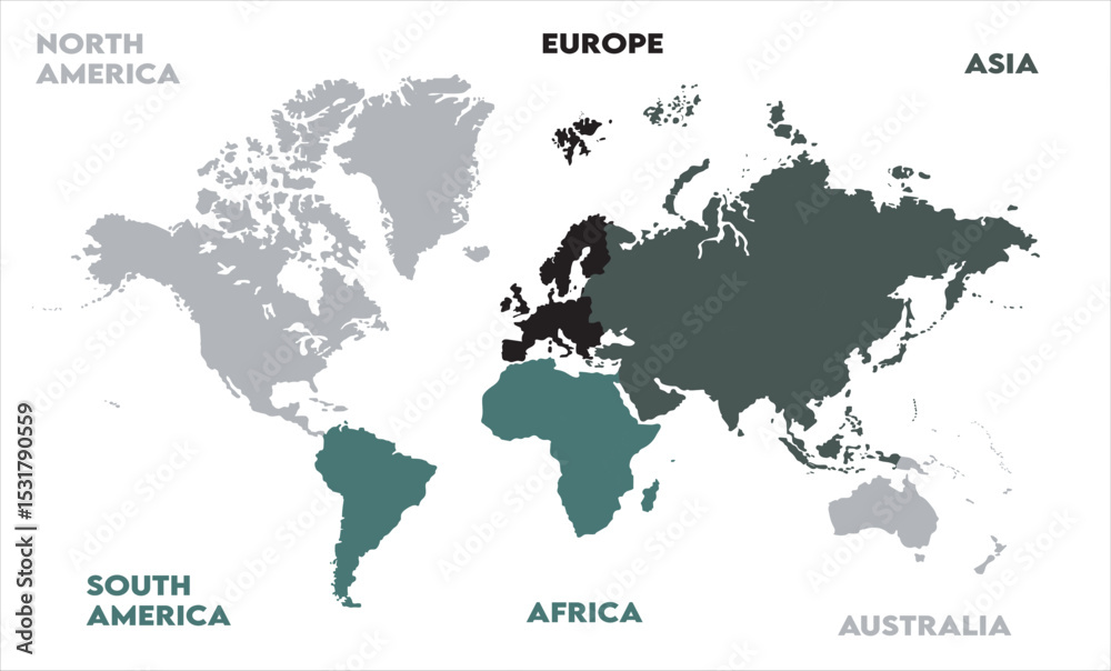 Naklejka premium Watercolor map-14, modern world map graphic, Countries Silhouettes Stock Illustrations, Vectors