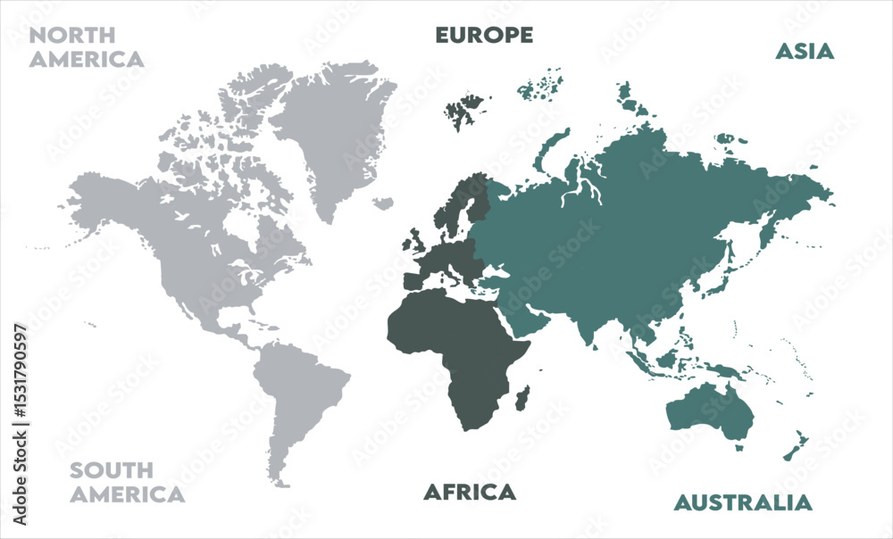 Naklejka premium Watercolor map-15, modern world map graphic, Countries Silhouettes Stock Illustrations, Vectors