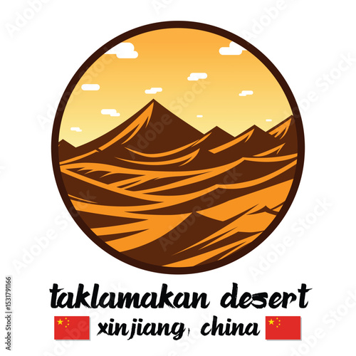 Circle Icon Taklamakan Desert. Vector illustration