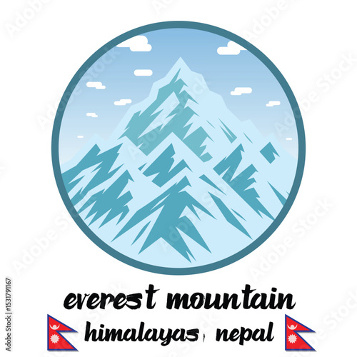 Circle Icon Everest Mountain. Vector illustration	
