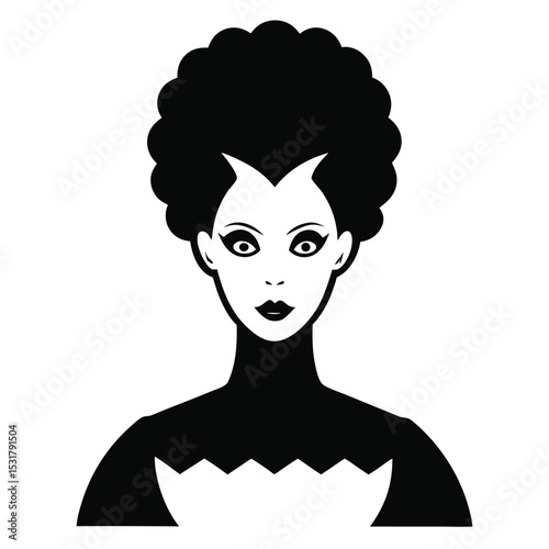 black and white cartoon illustration of a girl with long hair