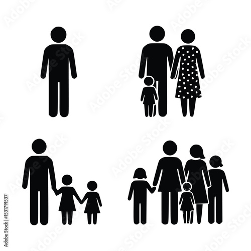 Simple Pictogram Set Illustrating Diverse Family Structures