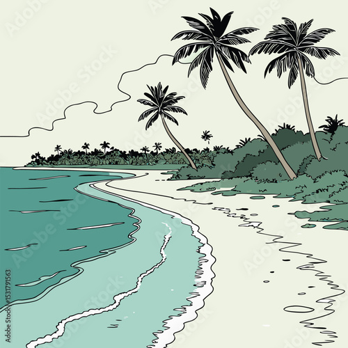 Clear turquoise water along a pristine beach.