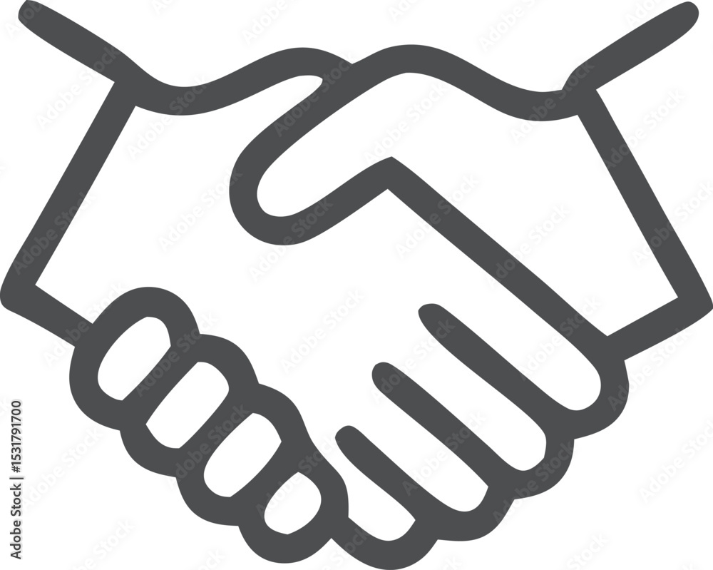 Fototapeta premium Icon Minimalist handshake vector illustration symbolizing agreement, partnership, and collaboration in gray outline style on white background