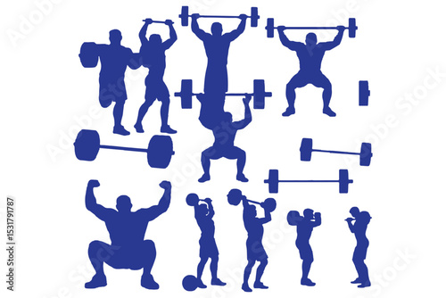 
weightlifting silhouette set. male and female athlete, weightlifter, sport. isolated on white background. vector illustration.
