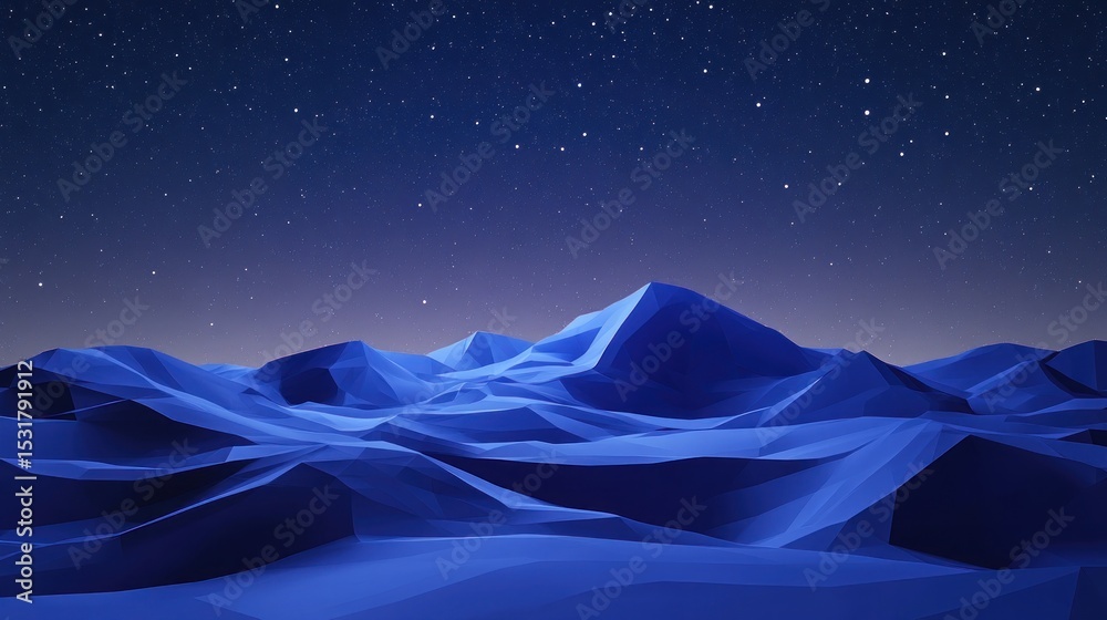 Fototapeta premium Low poly 3D image of sand dunes in night sky