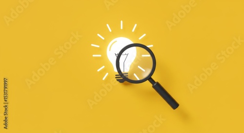 A lightbulb illuminated by a magnifying glass