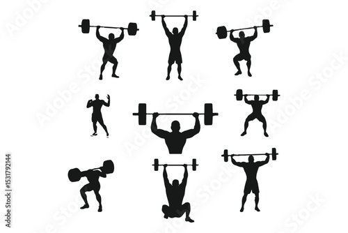 
weightlifting silhouette set. male and female athlete, weightlifter, sport. isolated on white background. vector illustration.
