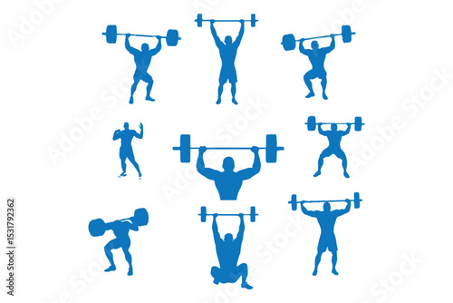 
weightlifting silhouette set. male and female athlete, weightlifter, sport. isolated on white background. vector illustration.
