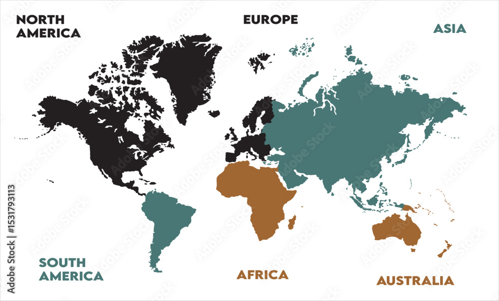 Naklejka premium World map Illustration-02, modern world map graphic, Countries Silhouettes Stock Illustrations, Vectors