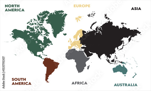 World map Illustration-10, modern world map graphic, Countries Silhouettes Stock Illustrations, Vectors