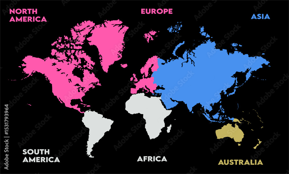 Naklejka premium World map in black bg-07, modern world map graphic, Countries Silhouettes Stock Illustrations, Vectors