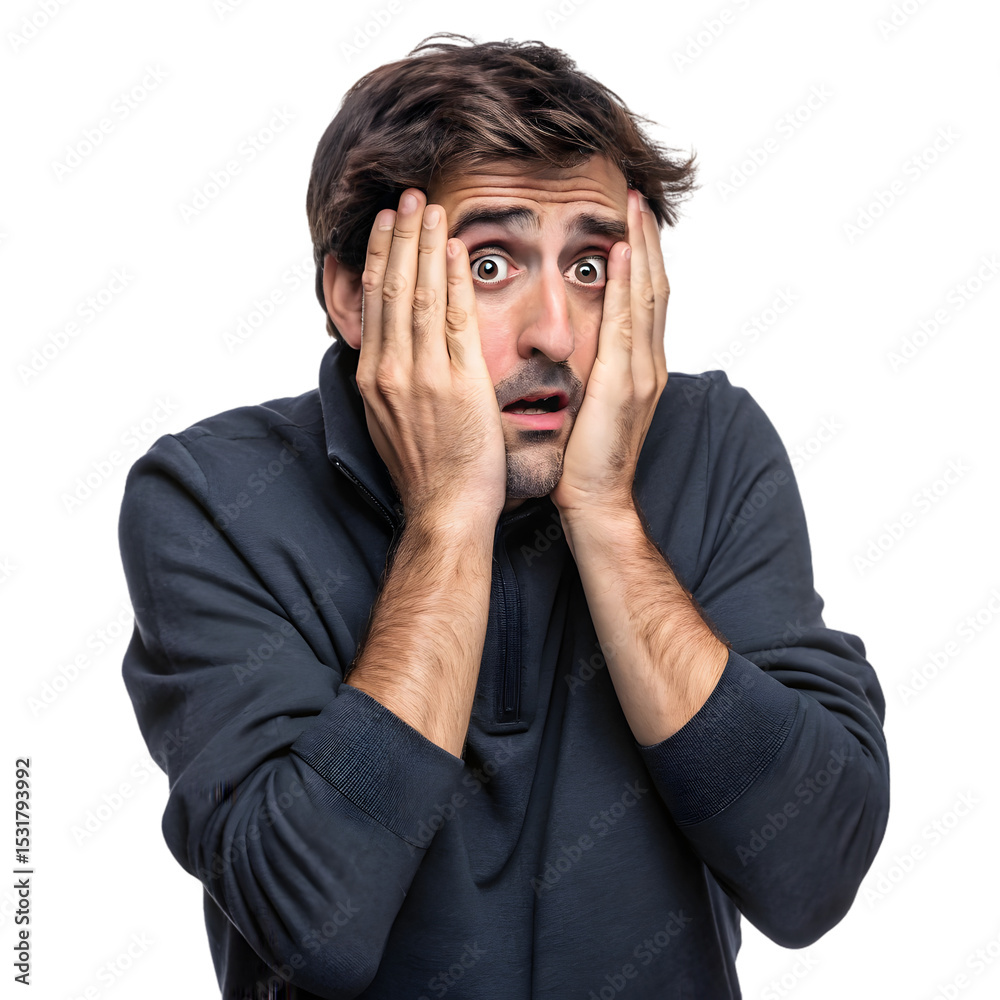 Worried Man: Expressing Anxiety, Fear, and Stress - Perfect for Emotional Visuals on transparent background Worried Man: Expressing Anxiety, Fear, and Stress - Perfect for Emotional Visuals on transparent background
