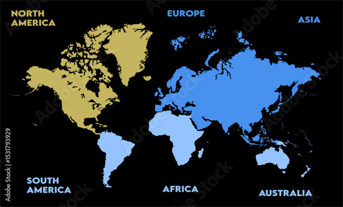 World map in black bg-05, modern world map graphic, Countries Silhouettes Stock Illustrations, Vectors
