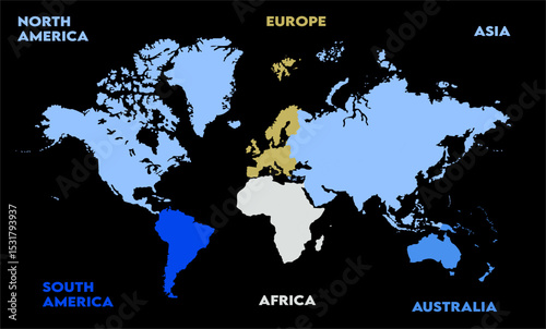 World map in black bg-06, modern world map graphic, Countries Silhouettes Stock Illustrations, Vectors