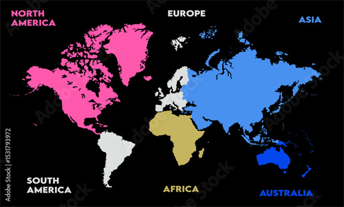 World map in black bg-08, modern world map graphic, Countries Silhouettes Stock Illustrations, Vectors