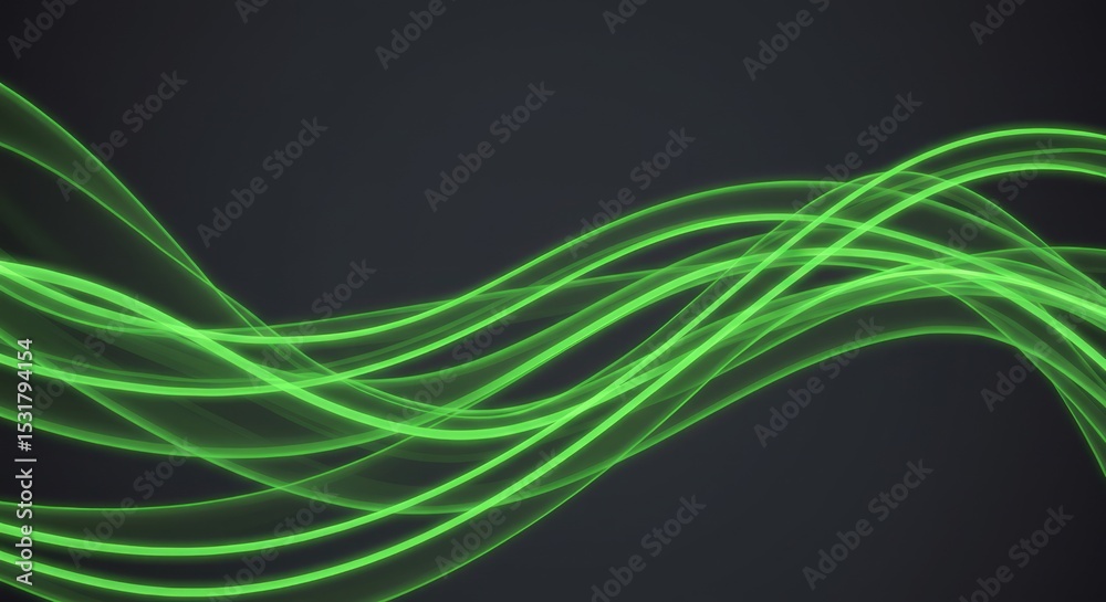Obraz premium Abstract wavy lines of glowing green light