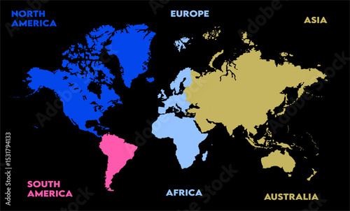 World map in black bg-15, modern world map graphic, Countries Silhouettes Stock Illustrations, Vectors