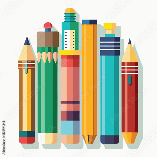 A vibrant set of colorful wood pencils for drawing and art, arranged in a rainbow row on a white background