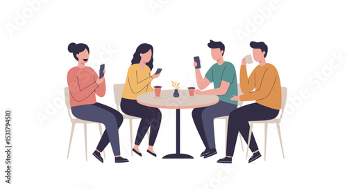 Digital Disconnection: Friends on Phones at Cafe