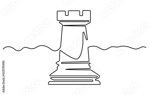 Single one line drawing chess pieces aligned, luxury hand drawn or engraving. King, Queen, Bishop, Knight, Rook, Pawn. Leader success concept. Continuous line draw design graphic vector illustration
