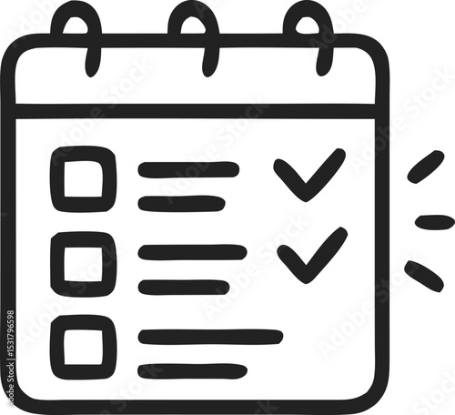 Icon Calendar with checklist and checkmarks indicating tasks completed, symbolizing productivity and organization