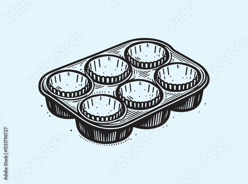 Clean and simple solid black silhouette of a muffin tray with six empty compartments
