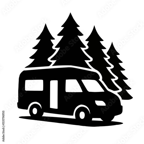 Red retro cartoon bus, car, and truck vehicle transport icons alongside a vintage Christmas tree illustration