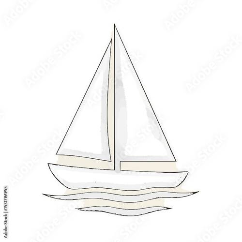 White background isolated vector illustration of a sailing ship with a mast, perfect for nautical travel and summer vacation