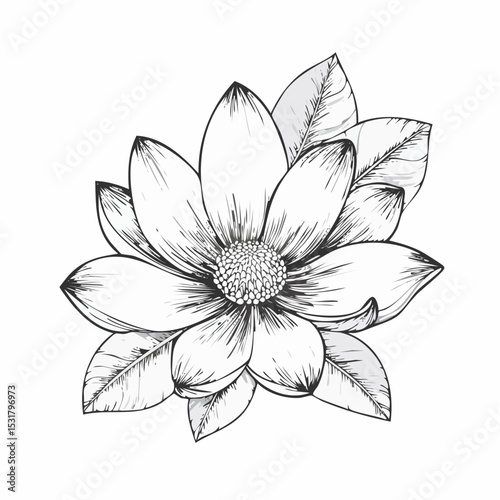 Botanical Flower Line Drawing – PNG Format