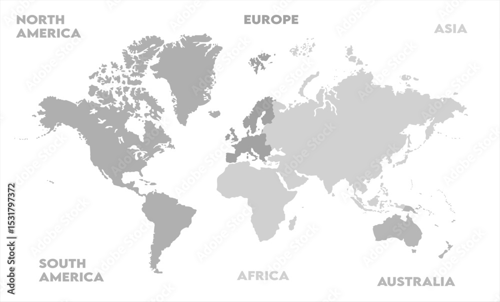 Fototapeta premium Continental map-08, world map, modern world map graphic, Countries Silhouettes Stock Illustrations, Vectors
