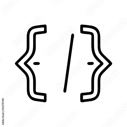 Black vector linear icon of curly css brackets for web design  