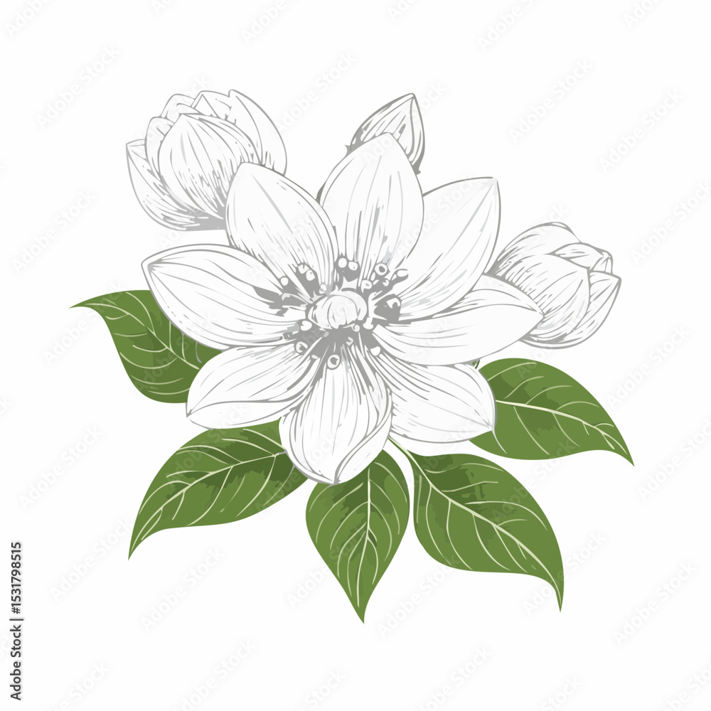 Obraz premium Botanical Flower Line Drawing – PNG Format