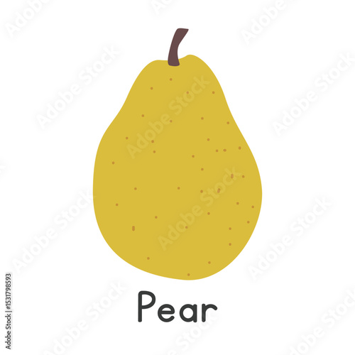 Pear flat vector illustration. Pear cartoon clipart style isolated on white background. Common fruit Pome and Apple-like fruit concept
