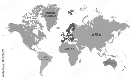Grayscale world map vector-02,  world map, modern world map graphic, Countries Silhouettes Stock Illustrations, Vectors
