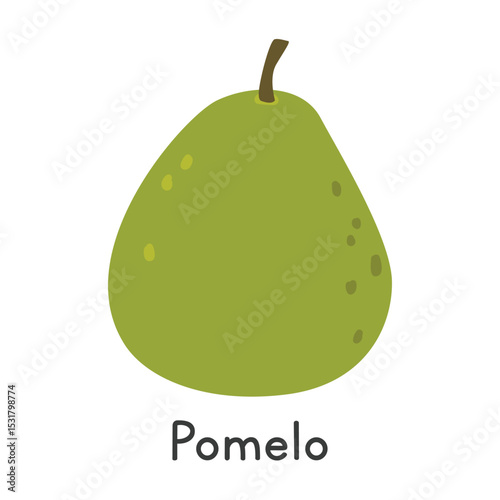 Pomelo flat vector illustration. Green pomelo fruit cartoon clipart style isolated on white background. Common fruit and Citrus fruit concept