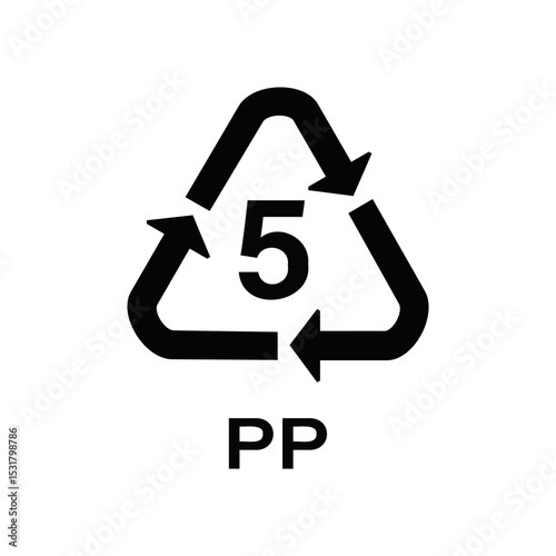 Plastic Recycle PP 5 Black Vector Icon Sign