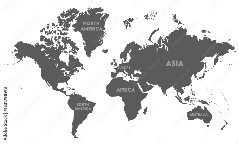 Fototapeta premium Grayscale world map vector-09, world map, modern world map graphic, Countries Silhouettes Stock Illustrations, Vectors