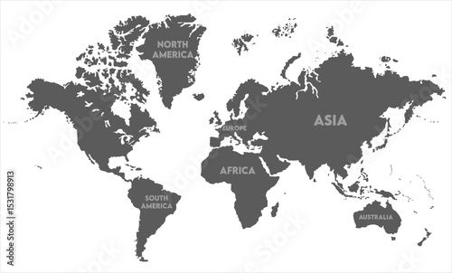 Grayscale world map vector-09,  world map, modern world map graphic, Countries Silhouettes Stock Illustrations, Vectors