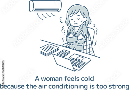 設定温度が低くすぎて寒がる女性
A woman feels cold because the temperature is set too low
