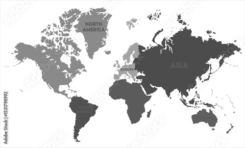 Grayscale world map vector-13,  world map, modern world map graphic, Countries Silhouettes Stock Illustrations, Vectors