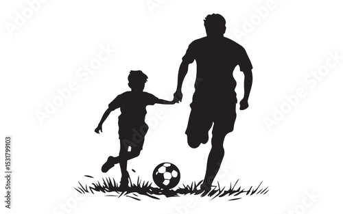 Father's Day silhouette of a family playing soccer