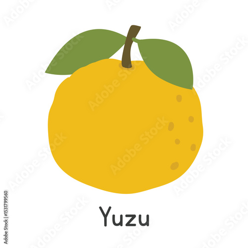 Yuzu flat vector illustration. Yellow yuzu fruit cartoon clipart style isolated on white background. Common and Citrus fruit concept