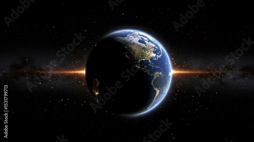 Stunning view of Earth from space with glowing atmosphere  