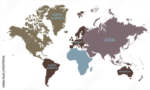 Minimalist world map vector-13,  world map, modern world map graphic, Countries Silhouettes Stock Illustrations, Vectors