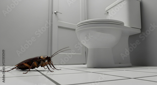 Cockroach on Bathroom Floor near Toilet