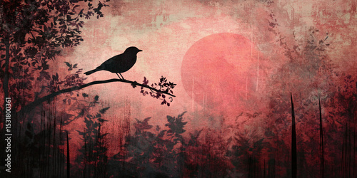 Water color art , birds on a tree