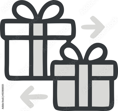 Icon Gift exchange illustration depicting two presents with arrows showing the movement of the gifts back and forth in a swap