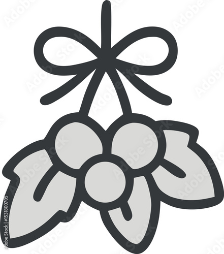 Icon Christmas mistletoe illustration with bow, festive holiday vector design for seasonal celebrations and decorations