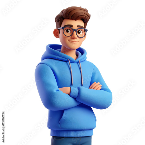 Man Leaning Forward with Serious Expression – 3D Business Cutout on White